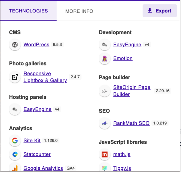 DAB technologies detected by wappalyzer