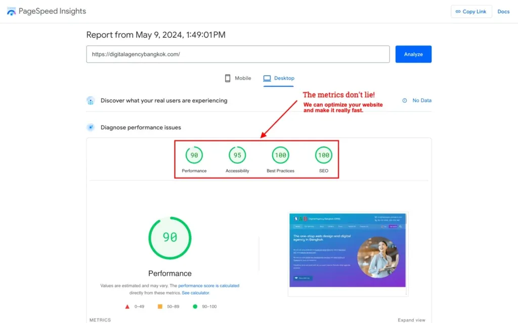 PageSpeed report of DAB proving that we can make our clients websites really fast